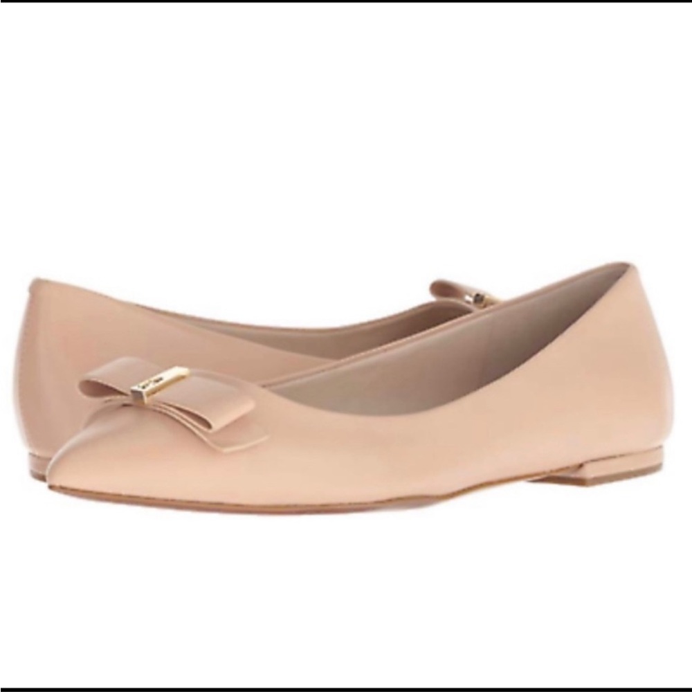 COLE HAAN Elsie Bow Skimmer Slip-on Ballet Flats in Bush Beige Leather  Size 8